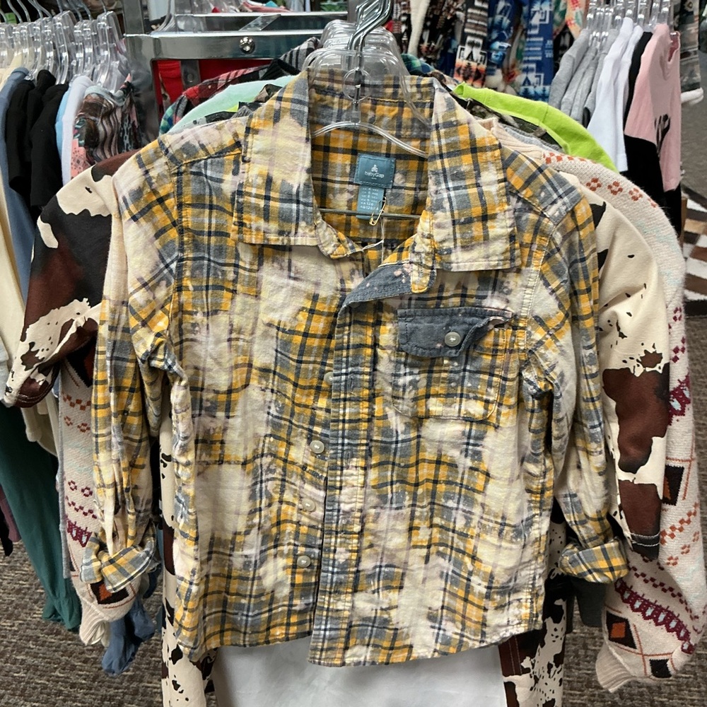 GAP Yellow and Blue Plaid Kids Button Down Shirt